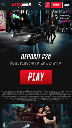 Página de inicio móvil de Spin Rider Casino