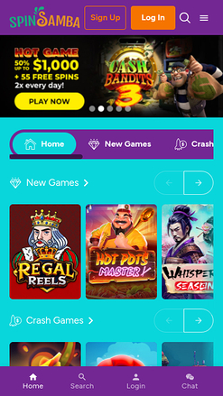 Page d'accueil mobile de Spin Samba Casino