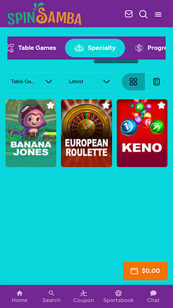 Specialità del casinò mobile Spin Samba