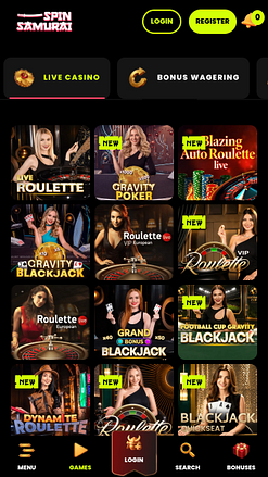 Casino mobile Spin Samurai avec croupier en direct