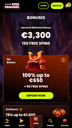 Promotions mobiles du casino Spin Samurai