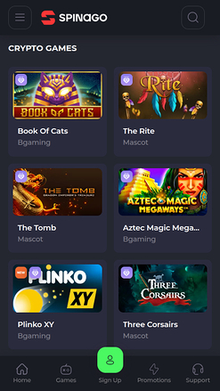 Jeux cryptographiques mobiles de Spinago Casino