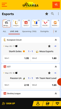 Esport mobile de Spinamba Casino