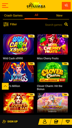 Jeux mobiles de Spinamba Casino