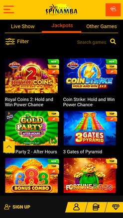 Jackpot mobile de Spinamba Casino