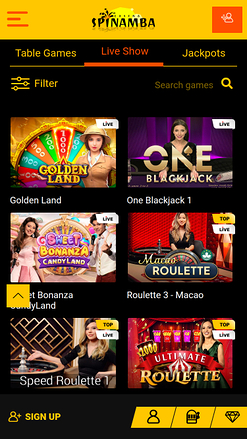 Croupier en direct mobile de Spinamba Casino