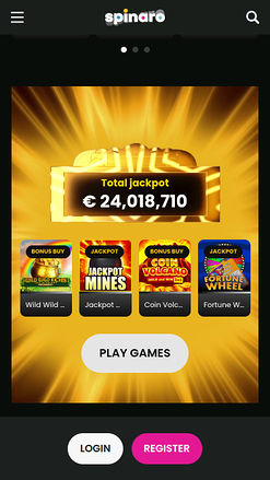 Джекпот Spinaro Casino для мобильных устройств