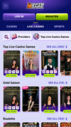 Casino mobile Spinbara avec croupier en direct