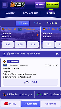 Deportes móviles de Spinbara Casino