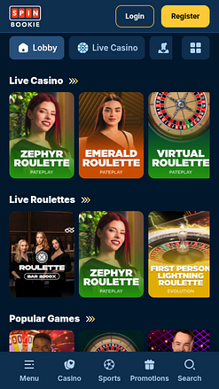 Живой дилер на мобильном устройстве в Spinbookie Casino