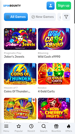 Jeux mobiles de casino SpinBounty