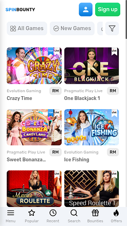 Casino mobile SpinBounty avec croupier en direct