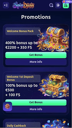 Promozioni per dispositivi mobili del casinò SpinDjinn