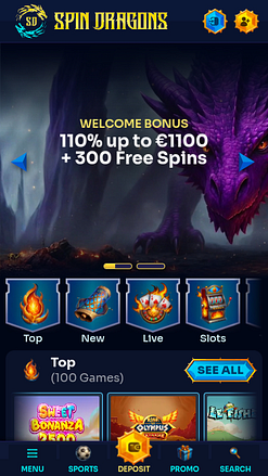 Page d'accueil mobile du casino SpinDragons