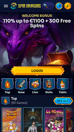 Homepage del casinò SpinDragons Mobile