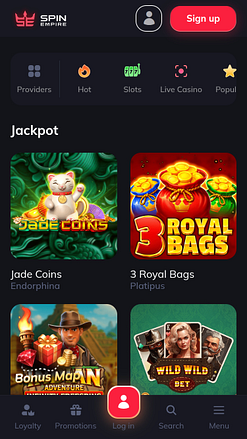 Jackpot móvil del casino SpinEmpire