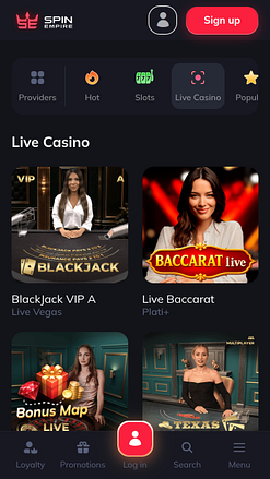 Casino móvil con crupier en vivo SpinEmpire