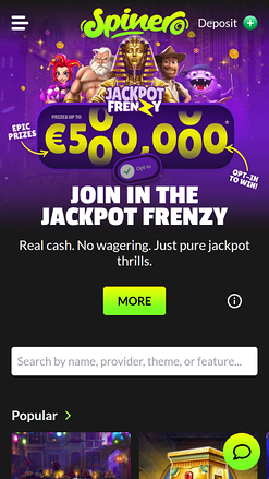 Spinero Casino mobile Startseite