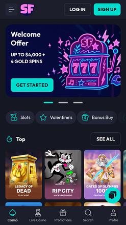 Page d'accueil mobile du casino Spinfever