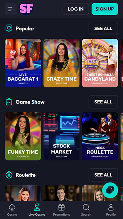 Casino mobile Spinfever avec croupier en direct