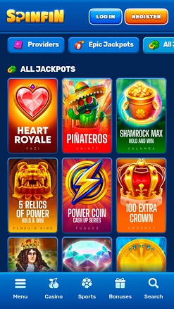 Spinfin Casino Mobile Jackpot
