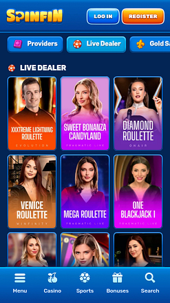 Spinfin Casino Mobile Live Dealer
