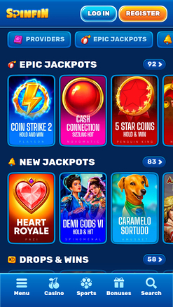 Мобильный джекпот казино Spinfin