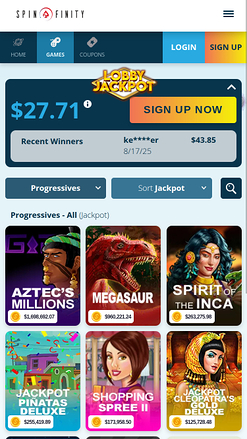 Spinfinity Casino Mobile Jackpot