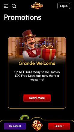 Captura de pantalla de las promociones de Spingrande Casino para móviles