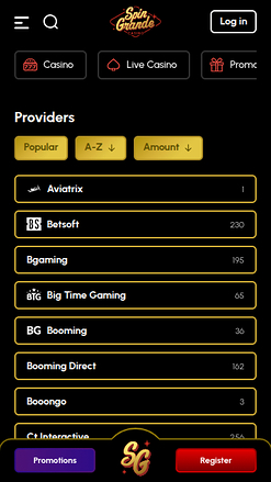 Screenshot von Spingrande Casino für Mobilgeräte von Game Developers