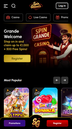 Screenshot der Startseite von Spingrande Casino für Mobilgeräte
