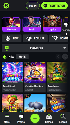 Spingreen Casino Mobile Homepage
