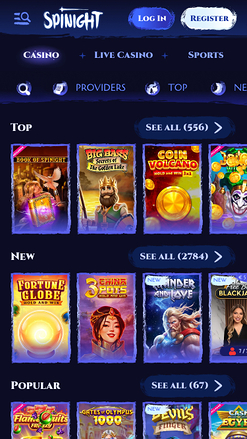Jeux mobiles de Spinight Casino