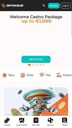 Spininio Casino mobile homepage