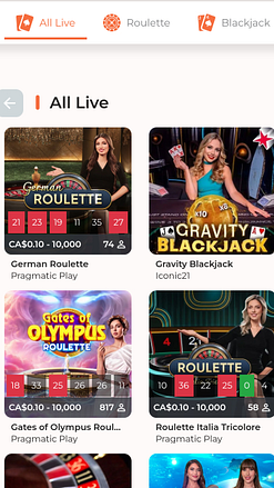 Spininio Casino live dealer mobile