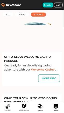 Spininio Casino promotions mobile page