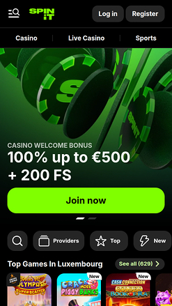 Page d'accueil mobile du casino Spinit.com