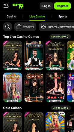 Casino mobile Spinit.com avec croupier en direct
