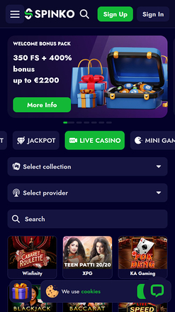 Spinko Casino Mobile Live Dealer