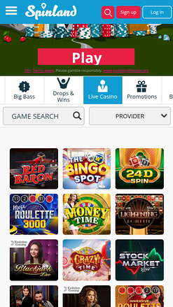 Casino mobile Spinland avec croupier en direct