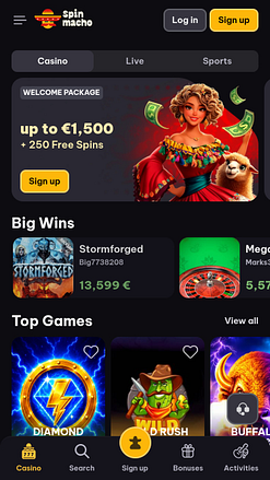 Spinmacho Casino Mobile Homepage
