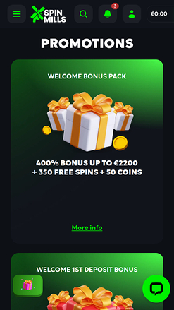 Promotions mobiles du casino Spinmills