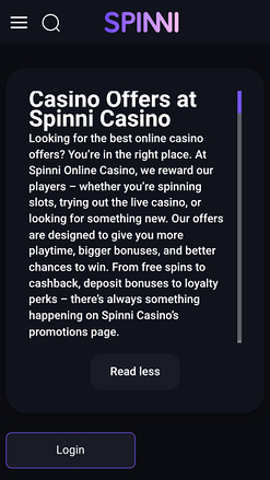 Promotions mobiles du casino Spinni