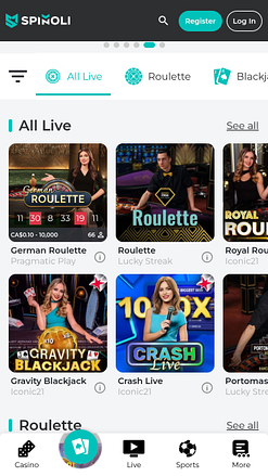 Spinoli Casino Mobile Live Dealer