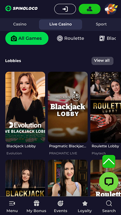 Spinoloco Casino Mobile Live Dealer