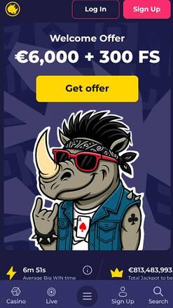 Homepage mobile screenshot of Spinorhino Casino