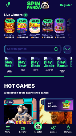 SpinPanda Casino Mobile Homepage