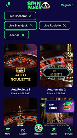 SpinPanda Casino Mobile Live Dealer