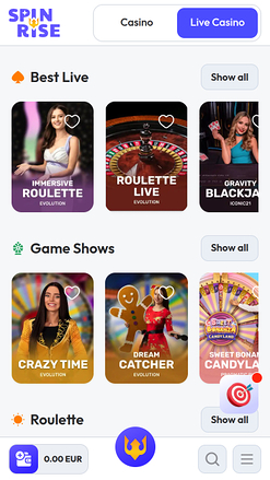 Spinrise Casino Mobile Live Dealer