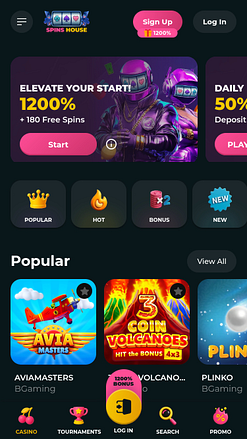 Página de inicio móvil del casino Spins House